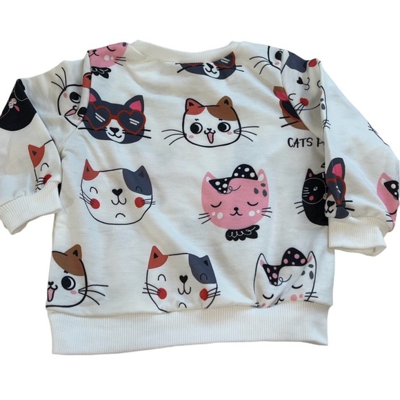 Girls Kitty Cat top shirt pullover crew neck with matching hair bows. - Picture 4 of 17